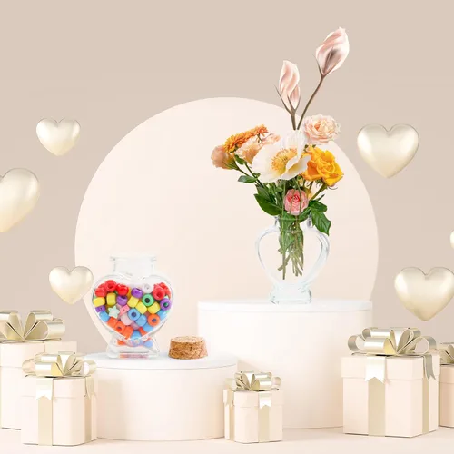 Vista 7 de FJNATINH Botella de cristal con forma de corazón con tapón de corcho, tarros decorativos pequeños de 1.7 onzas líquidas para decoración del hogar