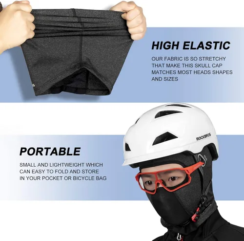 Vista 4 de ROCKBROS Máscara de esquí para hombres y mujeres, pasamontañas de invierno, máscara de esquí debajo de cascos con agujeros para gafas, forro polar