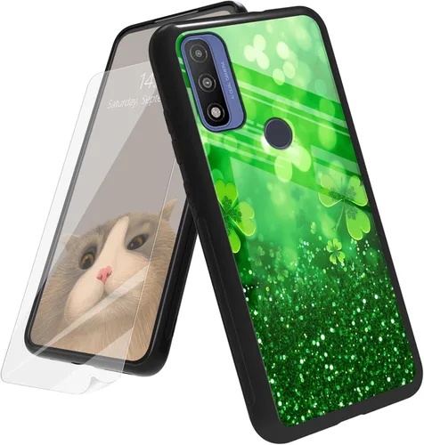 Vista 87 de Funda para Motorola Moto G Play 4G 2024 con protector de pantalla, parte trasera de vidrio templado + funda de silicona suave TPU absorción