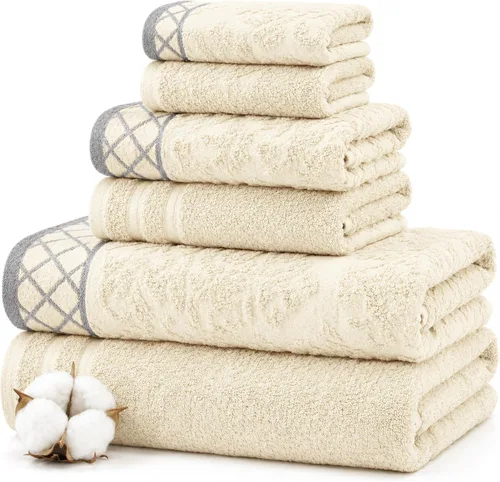 Vista 22 de Modern Threads Juego de toallas de baño de algodón de 6 piezas, toallas ultrasuaves de 550 GSM, juego de baño con toallas de mano y paños de baño
