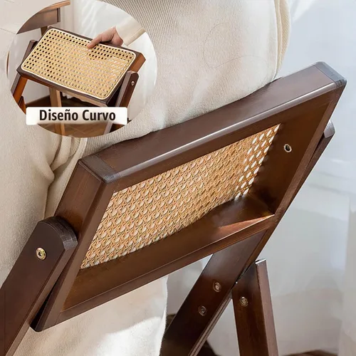Vista 7 de KISKIS Sillas plegables de ratán de madera, portátil, ahorro de espacio, silla de comedor para balcón, sala de estar, con asiento elástico de malla