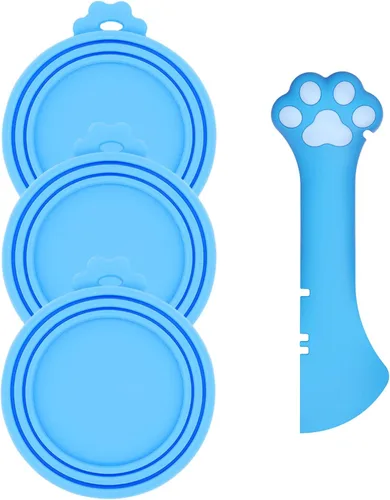 Vista 12 de Cuchara para latas de comida para gatos y 3 tapas de latas, bonitas fundas con forma de pata y abridor para alimentos húmedos, silicona universal
