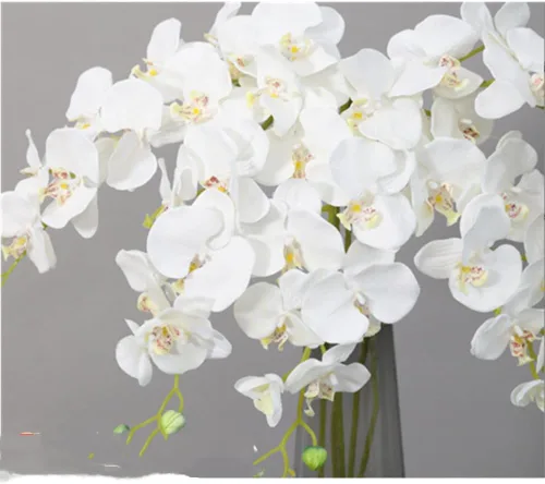 Vista 2 de OUKEYI Flores artificiales blancas de Phalaenopsis, tallos de orquídea, flores artificiales de látex de tacto real, ramas de falaenopsis sintética