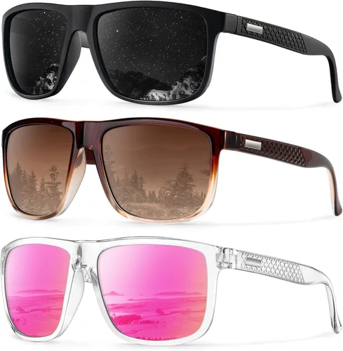 Vista 56 de KALIYADI Gafas de sol polarizadas para hombre, gafas de sol ligeras con protección UV para conducir, pescar y jugar golf (3 unidades) Negro