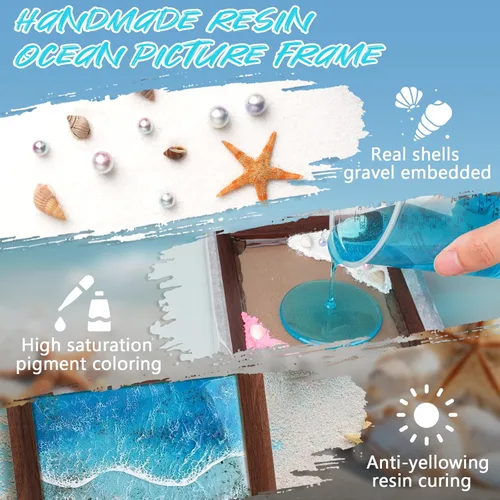 Vista 4 de Kit de Arte de Resina Oceánica KISREL, Kit de Resina Epoxy Transparente con Marcos, Conjunto Completo de Herramientas DIY para Principiantes