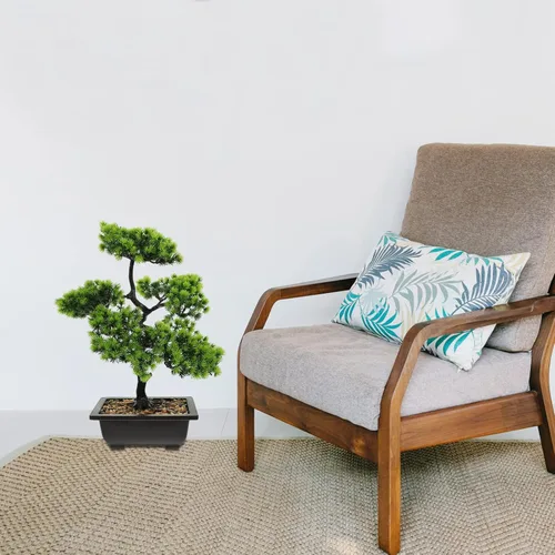 Vista 9 de Yardwe Árbol de pino bonsái artificial: plantas de imitación de pino en maceta, arreglos florales acogedores, decoración de Feng Shui, centros