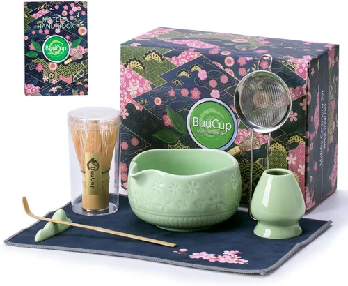 Vista 11 de Buucup Juego de batidor de matcha, kit de matcha de cerámica que incluye cuenco matcha, batidor y soporte, cuchara de bambú, soporte para cucharada