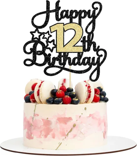 Vista 9 de 1 pieza de decoración de pastel de 8º cumpleaños con purpurina y saludos a 8 años, decoración de pastel de feliz cumpleaños para fiesta de 8 años
