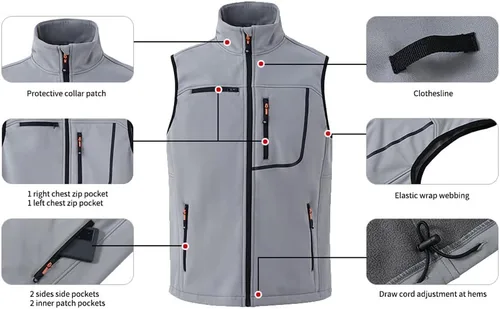 Vista 2 de MoFiz Chaleco para hombre, chaleco para hombre, con cremallera completa, forro polar, ligero, softshell, resistente al viento, chaqueta sin mangas
