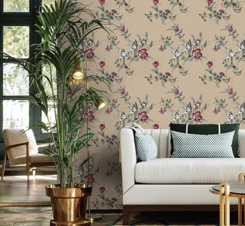 Vista 4 de 8190-10M - Papel tapiz vintage para despegar y pegar, 17.7 pulgadas x 32.8 pies, flores beige, papel de contacto extraíble, autoadhesivo