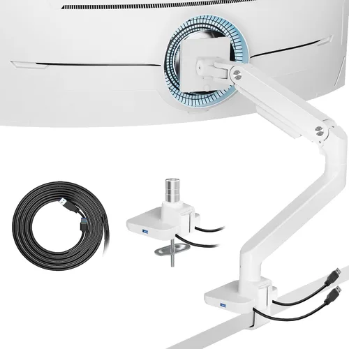 Vista 10 de ARES WING Brazo de monitor ultraancho para pantalla curvada de servicio pesado de 17 a 49 pulgadas, soporta 44 libras, brazo de monitor ajustable