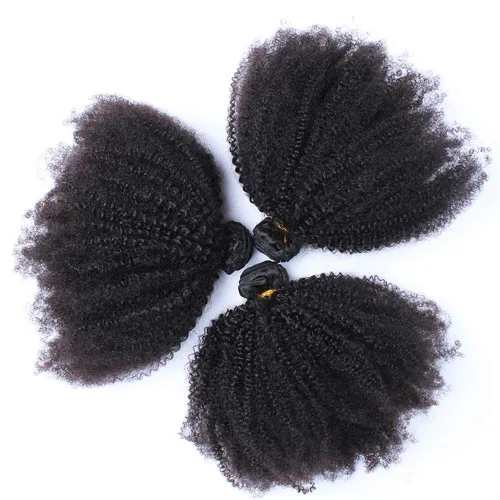 Vista 3 de Paquetes de cabello humano rizado afro mongol de 8, 8, 8 pulgadas, 4B 4C, afro, a granel, cabello humano virgen sin procesar, extensiones de cabello