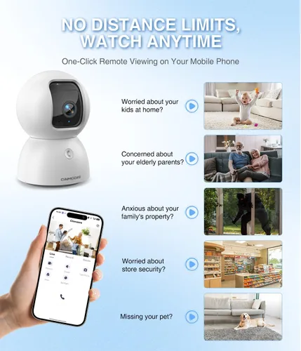 Vista 3 de Cámara interior 3K con tarjeta de 64 GB, detección de IA humana/mascota/facial, cámara de perro/gato/mascota interior con aplicación de teléfono