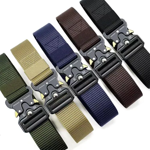 Vista 2 de Cinturón táctico para hombre, resistente hebilla de metal de liberación rápida, ajustable, estilo militar, cinturones de nailon