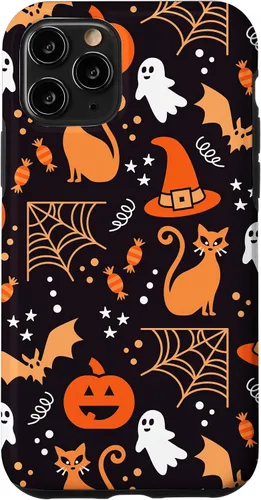 Vista 27 de Carcasa para iPhone 16 Halloween, calabazas, fantasmas, bruja, caramelo, maíz, murciélagos, calaveras