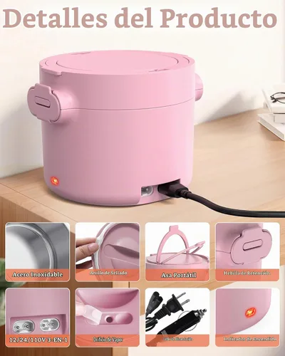 Vista 9 de Lonchera eléctrica de 100 W, calentador portátil de alimentos de 33 onzas, color rosa A-Rosa-33oz
