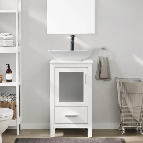 Vista 16 de eclife Armario de tocador de baño moderno de 18 pulgadas con lavabo Redondel negro