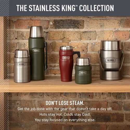 Vista 8 de THERMOS Stainless King - Tarro de alimentos aislado al vacío con cuchara, 16 onzas, verde militar mate Stainless Steel Insulated Food Container