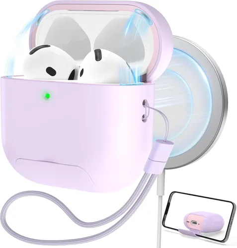 Vista 10 de RFUNGUANGO Funda protectora para AirPods Pro de 2ª generación, con función de soporte para teléfono, bloqueo de cubierta magnética, para AirPods Pro