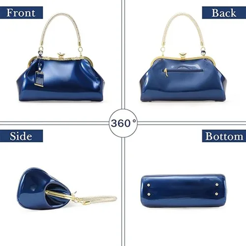 Vista 6 de Bolso de mano de charol brillante para mujer, bolso de mano con asa superior, bolso de hombro de noche, bolso de boda, bolso retro