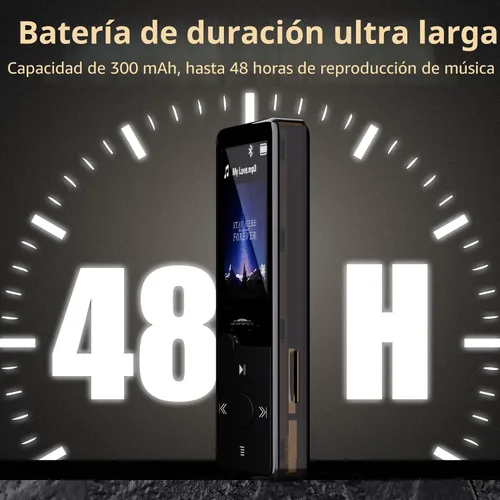 Vista 4 de Reproductor MP3 con sonido Bluetooth 5.3 HiFi, reproductor de MP3 con radio FM, mini reproductor de música de 32 GB para niños adultos, auriculares