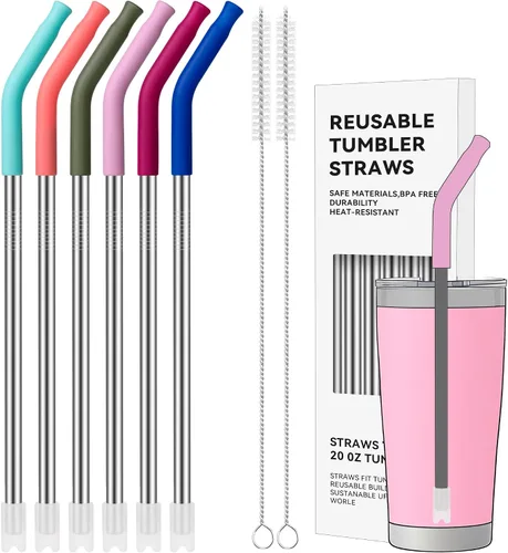 Vista 29 de Pajitas de metal rectas de 20 onzas con punta de silicona para vaso de 20 oz Pajita reutilizable de acero inoxidable para YETI, STANLEY, US