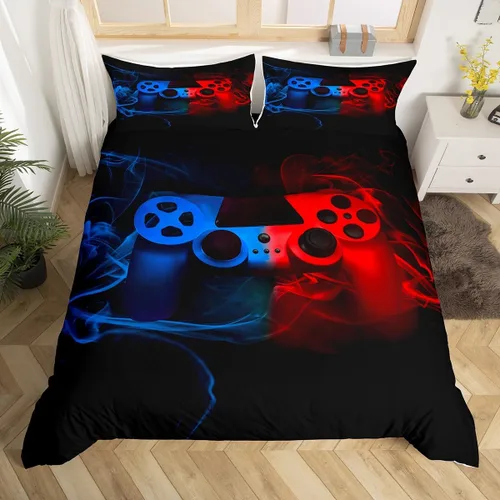 Vista 23 de Erosebridal - Ropa de cama para adolescentes y niños, estampado de control de videojuegos, funda de edredón tamaño individual, 2 piezas con 1 funda