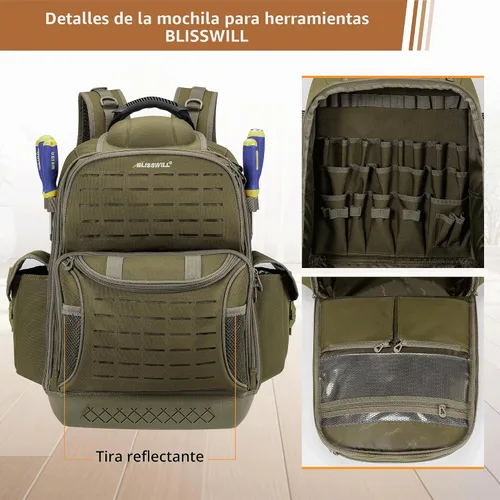 Vista 7 de Mochila de herramientas resistente para hombres, base moldeada impermeable Caqui oscuro