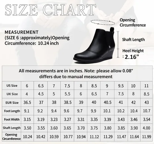 Vista 3 de Vepose Botas de tobillo para mujer, botines de tacón de cuña negro, zapatos casuales para mujer