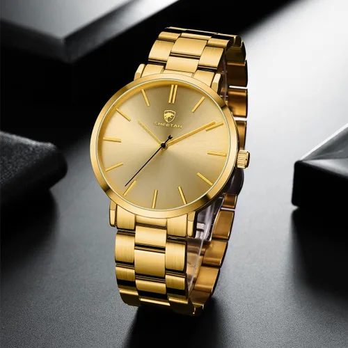 Vista 5 de GOLDEN HOUR Reloj analógico de cuarzo de acero inoxidable chapado en pasarela para hombre