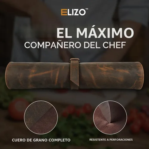Vista 6 de ELIZO Rollo de Cuchillos de Cuero Bolsa para Cuchillos de Chef Rollo de Cuchillos de Chef Profesional Bolsa de Almacenamiento de Viaje Estuche