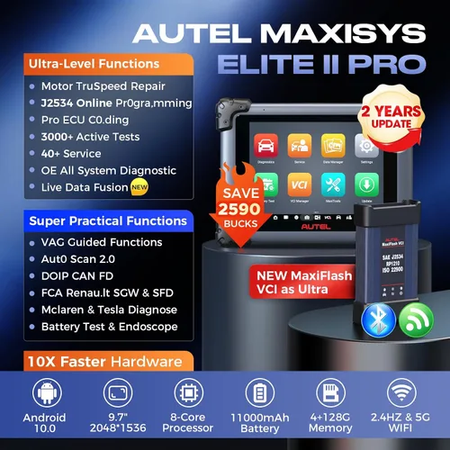 Vista 2 de Autel MaxiCOM MK908P - Escáner de diagnóstico de coche con programación de código del ECU, escáner automotriz OBD2 con MaxiScope MP408, osciloscopio