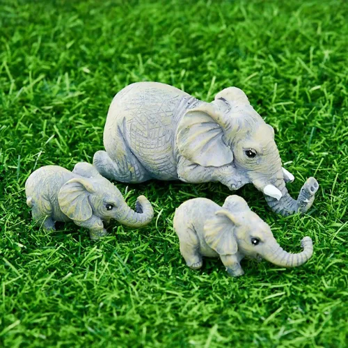 Vista 5 de Juego de 3 piezas de estatua de decoración de elefante, madre y dos bebés colgantes, adornos para sala de estar, dormitorio, decoración del hogar