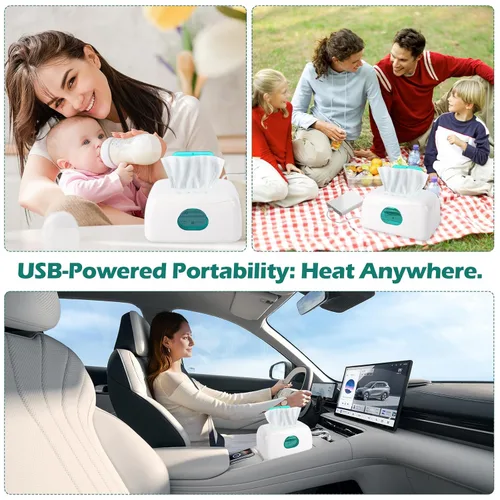 Vista 7 de Calentador de toallitas para bebés con calefacción de precisión de 16 niveles, calentador de toallitas húmedas portátil alimentado por USB