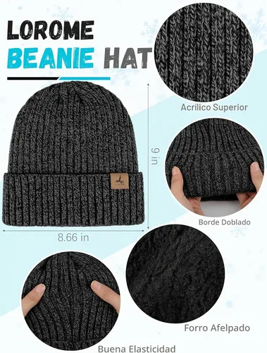 Vista 2 de Winter Hat Scarf Gloves Set, Knitted Ribbed Beanie Winter Gift Men Boys Mezcla gris y negro