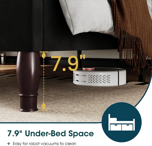 Vista 5 de WEEWAY Base de cama de plataforma de tamaño matrimonial con tiara ajustable de terciopelo, cabecero curvado y alta resistencia, botón tapizado