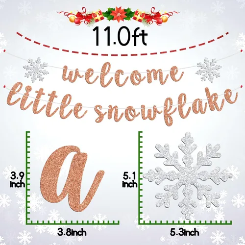 Vista 2 de Cartel de bienvenida con diseño de copo de nieve, Oh Baby/Little Sweet Snowflake Bunting Sign, baby shower de invierno, revelación de género