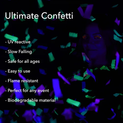 Vista 2 de Ultimate Confetti - Confeti rectangular multicolor reactivo UV, 1 libra Confeti biodegradable respetuoso con el medio ambiente, resistente al