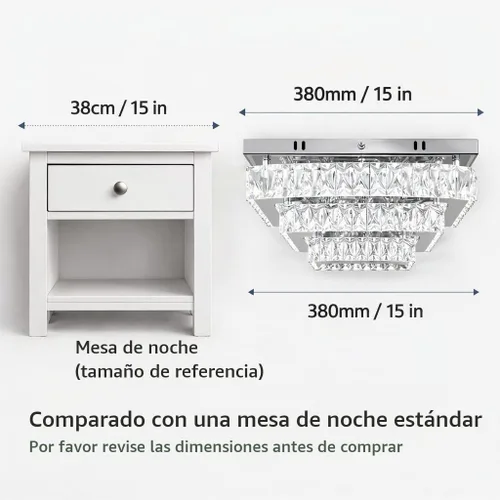 Vista 2 de Candelabro cuadrado de cristal de 3 niveles de 15" regulable LED empotrado