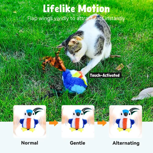 Vista 7 de Juguetes para gatos que aletean pájaro, juguetes de hierba gatera para gatos de interior, juguete automático interactivo para gatitos, juguete