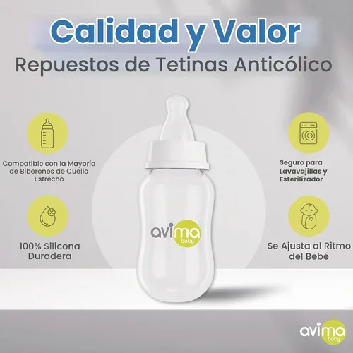Vista 5 de Avima Pezones de silicona para biberones estándar para el cuello, flujo medio 3 meses + (juego de 6) Flujo medio. Etapa 2.
