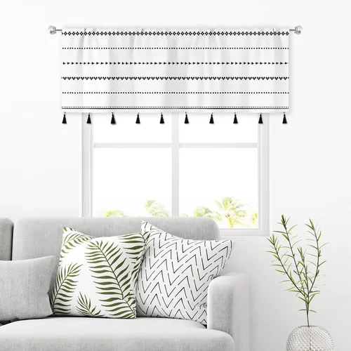Vista 7 de MESHELLY Boho Kitchen Curtains 27.5Wx39H Inch Rod Pocket Black and White Modern Abstract Minimalist Geometric Tassels Chic Bedroom Window Drapes