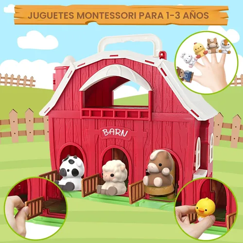 Vista 5 de Juguete de granero grande de animales de granja para niños de 1, 2 y 3 años, juguetes Montessori educativos para niños pequeños, juego de simulación