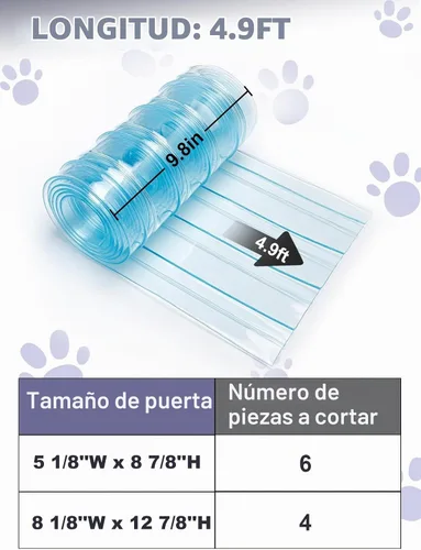 Vista 4 de Solapas de repuesto para puerta de 9.8 pulgadas x 4.9 pies para casa de perro, tira de vinilo transparente fácil de cortar e instalar para puerta