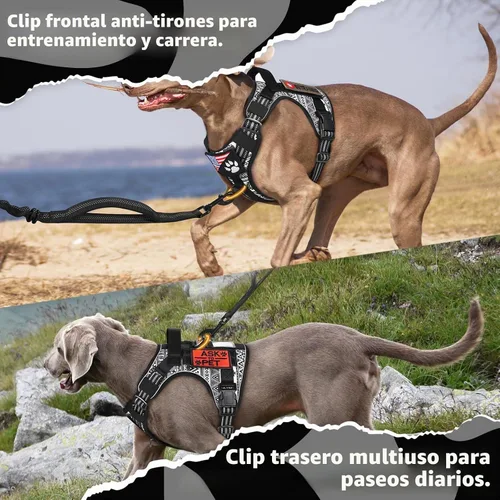 Vista 7 de rabbitgoo Arnés táctico para perros grandes, chaleco de servicio militar sin tirones con asa y Molle, fácil control para entrenar y caminar, correas