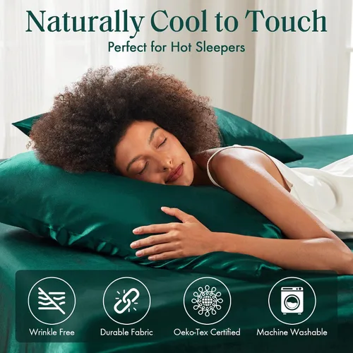 Vista 137 de Madison Park Essentials - Juego de sábanas de satén de lujo y sedoso con brillo natural, bolsillo elástico de 14 pulgadas para colchones de hasta 16