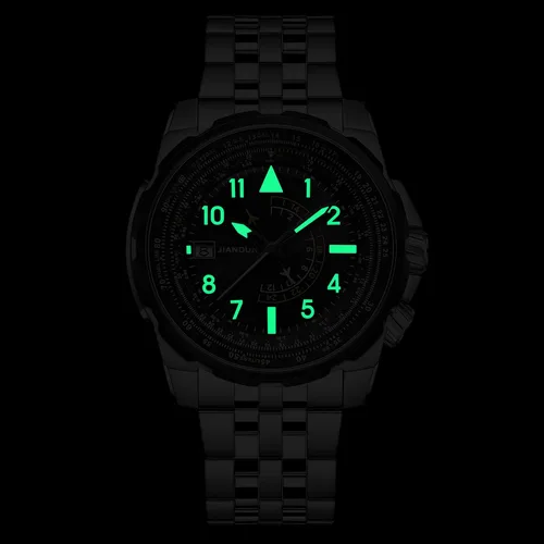 Vista 4 de Relojes de pulsera de acero inoxidable 316L GMT de lujo para hombre, cronógrafo, analógico, de cuarzo suizo