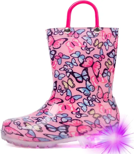 Vista 17 de HugRain - Botas de lluvia con luces para niños pequeños Cosmos Negro