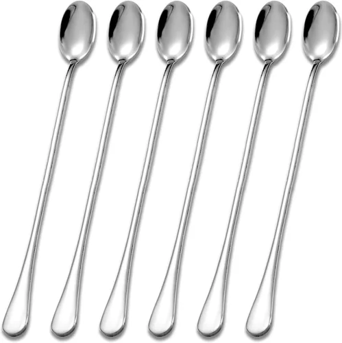 Vista 10 de Cuchara de té helado de mango largo, agitadores de mezcla de cóctel de acero inoxidable de 9 pulgadas, cuchara de café, barra de helado, agitadores