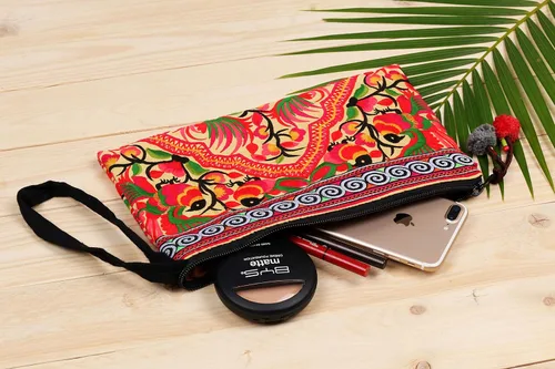 Vista 4 de changnoi Bolsa de mano hecha a mano, bolsa de cosméticos bordada Hmong Tribes